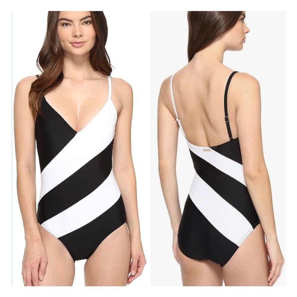 NWOT Michael Kors Black and White Striped Women's Swimsuit